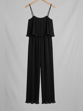 Gianni Bini Black Sleeveless Accordion Pleated Chiffon Jumpsuit Wide Leg Small
